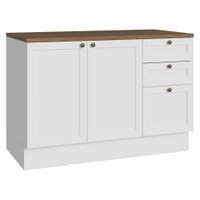 Balcão de Cozinha 120 cm 2 Portas 3 Gavetas Branco Tampo Rustic Vik Madesa