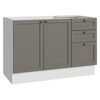 Balcão de Pia 120 cm 2 Portas 3 Gavetas (Sem Tampo) Branco/Cinza Vik Madesa
