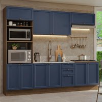 Armário de Cozinha Completa 270 cm Rustic/Azul Vik Madesa 01