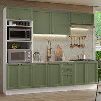 Armário de Cozinha Completa 270 cm Branco/Verde Vik Madesa 01