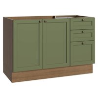 Balcão de Pia 120 cm 2 Portas 3 Gavetas (Sem Tampo) Rustic/Verde Vik Madesa