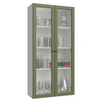 Cristaleira Suspensa 70 cm 2 Portas de Vidro Branco/Verde Vik Madesa