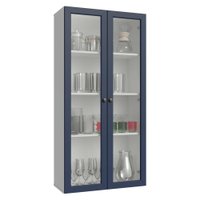 Cristaleira Suspensa 70 cm 2 Portas de Vidro Branco/Azul Vik Madesa