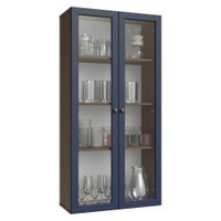Cristaleira Suspensa 70 cm 2 Portas de Vidro Rustic/Azul Vik Madesa