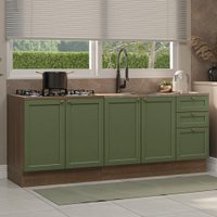 Kit com 2 Balcões de Cozinha 3 Gavetas 4 Portas (Sem Tampo e Pia) Rustic/Verde Vik Madesa 01