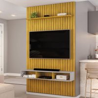 Painel Bancada Tv 60 Pol Ripado 240X144 cm Trento Freijo Off White Dj Moveis