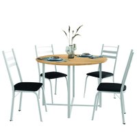 Conjunto Mesa Sala de Jantar com 4 Cadeiras Tampo Redondo 1m Madeirado Leia Branco/Preto Artefamol