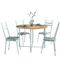 Conjunto Mesa Sala de Jantar com 4 Cadeiras Tampo Redondo 1m Madeirado Leia Branco Floral Artefamol