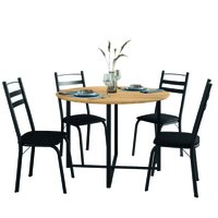 Conjunto Mesa Sala de Jantar com 4 Cadeiras Tampo Redondo 1m Madeirado Leia Preto Artefamol