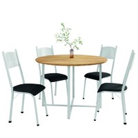 Conjunto de Mesa Sala de Jantar com 4 Cadeiras Tampo Redondo 1m Madeirado Liz Branco/Preto Artefamol