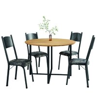 Conjunto de Mesa Sala de Jantar com 4 Cadeiras Tampo Redondo 1m Madeirado Liz Preto Floral Artefamol