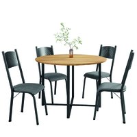 Conjunto de Mesa Sala de Jantar c/ 4 Cadeiras Tampo Redondo 1m Madeirado Liz Preto/Platina Artefamol