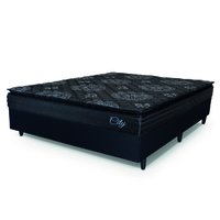 Cama Box Casal Queen Colchão Com Molas Ensacadas City Pillow Top 158x198x61cm Preto Hellen
