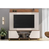 Rack Bancada c/ Painel p/ TV até 70 Pol Henry 2 Porta 182x184cm Off White/Freijó - DJ Móveis