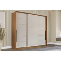 Guarda Roupa Casal 3 Portas de Correr e 4 Gavetas Lisboa Freijo/Creme - Politorno