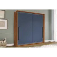Guarda Roupa Casal 2 Portas de Correr (1 c/ espelho) e 2 Gavetas Valência Freijo/Azul - Politorno
