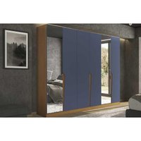Guarda Roupa 6 Portas (2 c/ Espelho) e 4 Gavetas Porto Freijo/Azul - Politorno