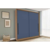 Guarda Roupas 2 Portas de Correr e 2 Gavetas Valência Freijo/Azul - Politorno