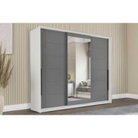 Guarda Roupa Casal 3 Portas de Correr (1 c/ espelho) e 4 Gavetas Lisboa Branco/Cinza - Politorno