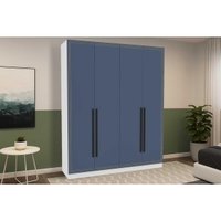 Guarda Roupa Casal 4 Portas e 4 Gavetas Valência Branco/Azul - Politorno