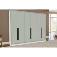 Guarda Roupa 6 Portas e 4 Gavetas Valência Branco/Verde - Politorno