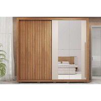 Guarda Roupa Casal 2 Portas de Correr (1 Ripada e 1 c/ Espelho) e 4 Gavetas Romanus Double Lux Branco - Caemmun