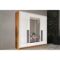 Guarda Roupa Casal 4 Portas (2 c/ Espelho) e 4 Gavetas Valência Freijo/Branco - Politorno