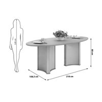 Mesa Multiuso Cozinha Liz c/ Tampo Madeirado c/ Vidro Oval 218x108cm Off White/Off White - DJ Móveis