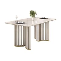 Mesa de Sala Jantar Luma c/ Tampo Madeirado c/ Vidro Curvo 170x90cm Off White/Off White - DJ Móveis