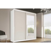 Guarda Roupa 2 Portas de Correr (1 c/ espelho) e 2 Gavetas Porto Branco/Creme - Politorno