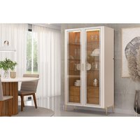Buffet de Sala Jantar Olivia c/ 2 Portas (2 c/ Vidro) 179x80cm Off White/Freijó - DJ Móveis