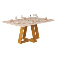 Mesa de Sala Jantar Kiara c/ Tampo Madeirado c/ Vidro Curvo 170x90cm Cedro/Quartzo - DJ Móveis