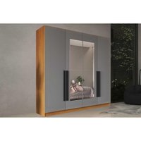 Guarda Roupa 4 Portas (2 c/ Espelho) e 4 Gavetas Valência Freijo/Cinza - Politorno