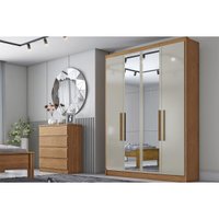 Guarda Roupa 4 Portas e 3 Gavetas c/ Espelho Moderni/Sevilha Plus Cumaru/Fendi 25 - Novo Horizonte