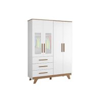 Guarda Roupa 3 Portas c/ 4 Portas (2 Cristal) e 4 Gavetas Retrô Branco/Amendoa - Peroba