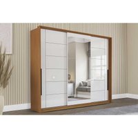 Guarda Roupa 3 Portas de Correr (1 c/ espelho) e 4 Gavetas Lisboa Freijo/Branco - Politorno