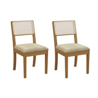 Cadeira Sala de Jantar Lola 2CMM001CA Premium Madeira Maciça Kit 2 Un Carvalho/Boucle Bege Fendi/Tela Bege - Kappesberg