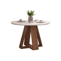 Mesa de Sala Jantar Kiara c/ Tampo Madeirado c/ Vidro Redondo 103x103cm Freijo/Off White - DJ Móveis