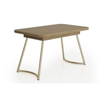 Mesa de Sala Jantar Évora Menor 1604 c/ Tampo Madeirado c/ Vidro 130x80cm Dourado/Noce/Carvalho - Carraro