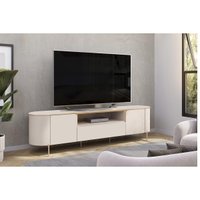 Rack Bancada p/ TV até 75 Pol Areta c/ 2 Portas 218x57cm Off White/Off White - DJ Móveis