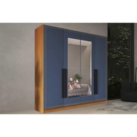 Guarda Roupa 4 Portas (2 c/ Espelho) e 4 Gavetas Valência Freijo/Azul - Politorno