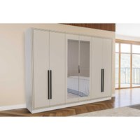 Guarda Roupa 6 Portas (2 c/ Espelho) e 4 Gavetas Lisboa Branco/Creme - Politorno