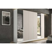 Guarda Roupa 6 Portas (2 c/ Espelho) e 4 Gavetas Porto Branco/Creme - Politorno