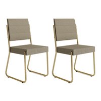 Cadeira de Cozinha 1736 Aço Kit 2 Uni Dourado/Linho Bamboo/Courano Bamboo - Carraro