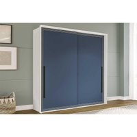 Guarda Roupa 2 Portas de Correr (1 c/ espelho) e 2 Gavetas Valência Branco/Azul - Politorno