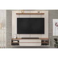 Painel Quarto p/ TV até 70 Pol Alana 169x180cm Off White/Freijó - DJ Móveis