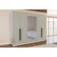 Guarda Roupa 6 Portas (2 c/ Espelho) e 4 Gavetas Lisboa Branco/Verde - Politorno
