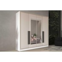 Guarda Roupa 4 Portas (2 c/ Espelho) e 4 Gavetas Valência Branco/Creme - Politorno
