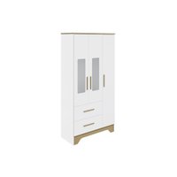 Guarda Roupa 3 Portas c/ (2 Cristal) e 2 Gavetas Popy Retrô Branco/Amendoa - Peroba