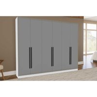 Guarda Roupa Casal 6 Portas e 4 Gavetas Valência Branco/Cinza - Politorno